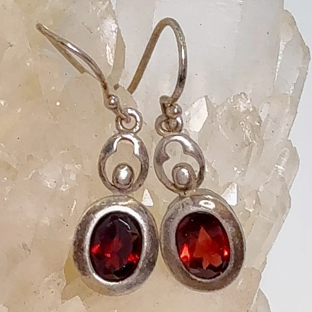Elegant Silver and Red Garnet Gemstone Earrings!